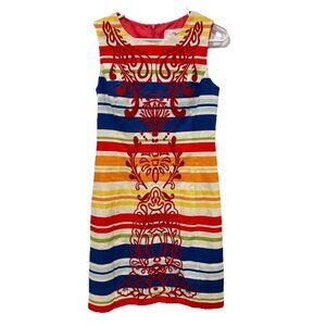 NWT Tabitha‎ Sheath Dress Womens 4 Striped Embroidered Canvas Strapless Colorful